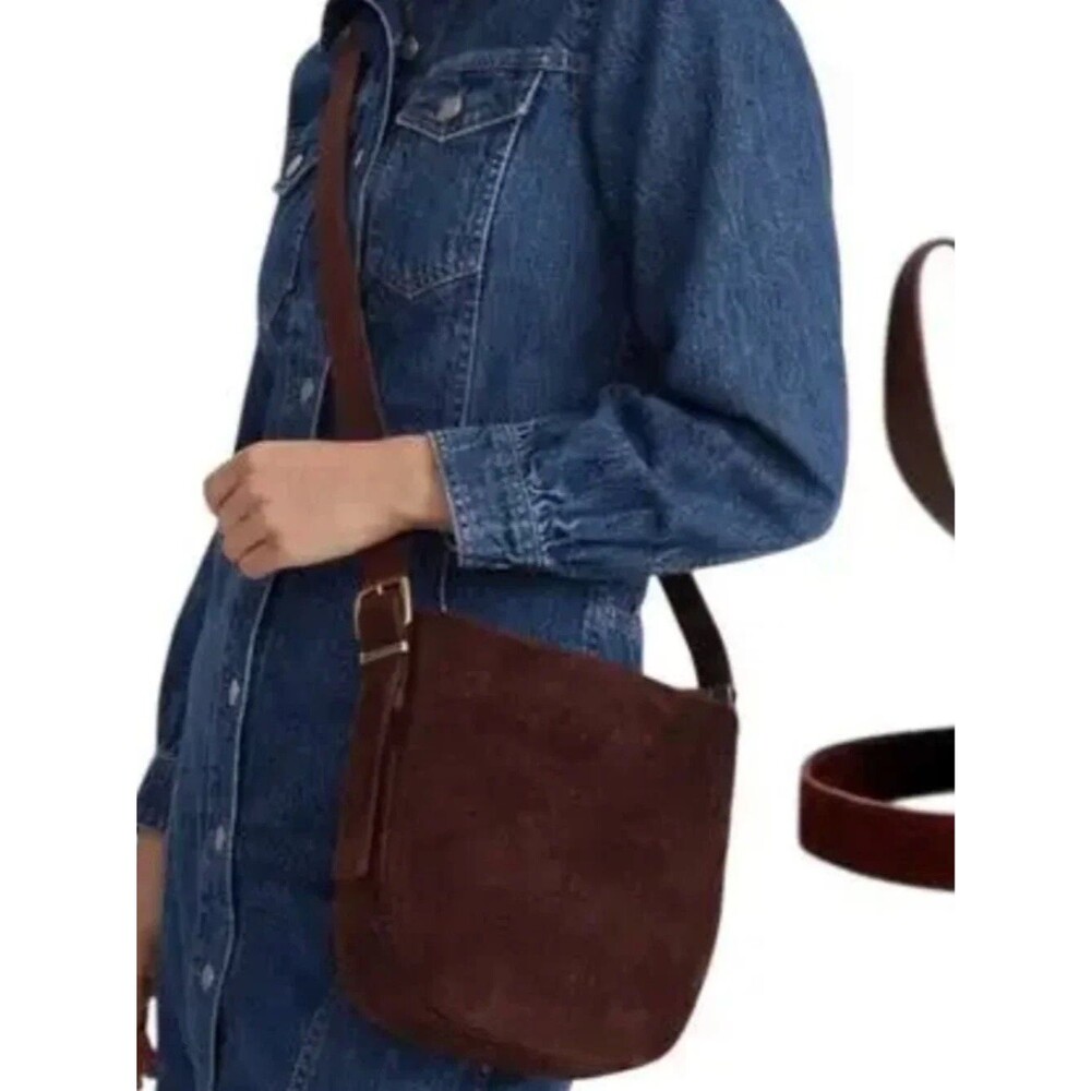 Madewell Essential Mini Bucket Tote Suede Chocolate Raisin Brown Leather Purse